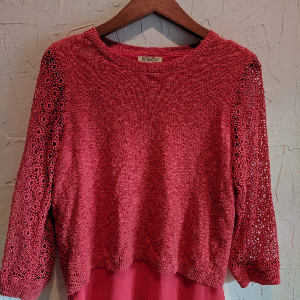 Lucky Brand Crochet Sleeved Open Back Sweater